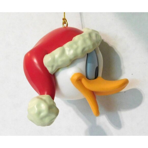 Disney Holiday Donald Duck Head Christmas Ornament Santa Hat Holly Enesco - Picture 3 of 7